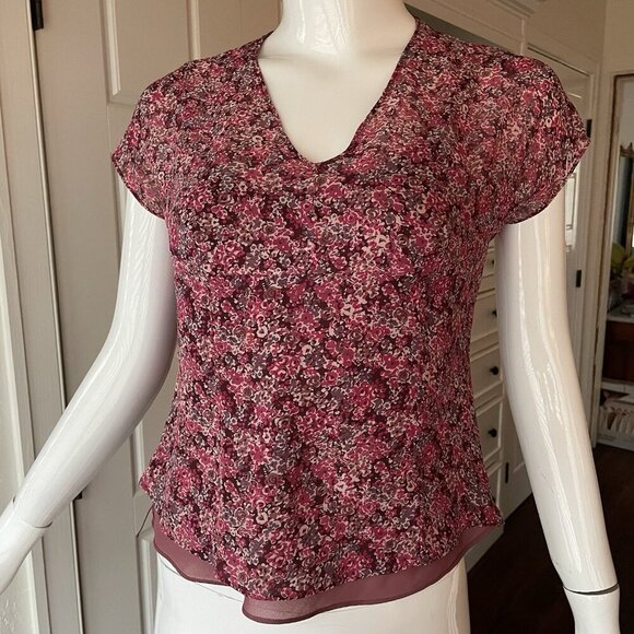 Vintage Y2K 90’s Petite Sophisticate Sz 6 Silk Top Pink Floral Sheer Babydoll - Picture 12 of 12